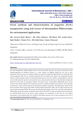 Green synthesis and characterization of magnetite (Fe3O4) nanoparticles using