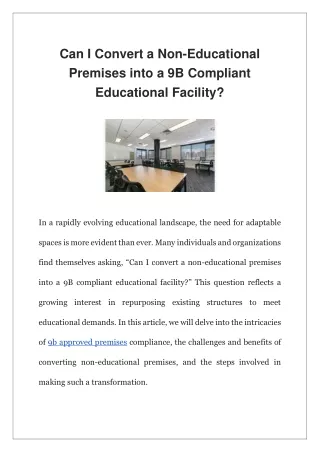 Can I Convert a Non-Educational Premises into a 9B Compliant Educational Facility