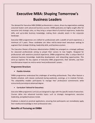 Executive MBA: Shaping Tomorrow's Business Leaders