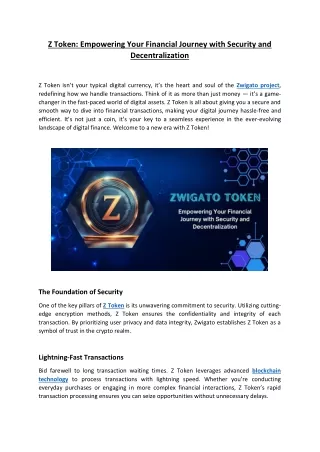 Z Token - Empowering Your Financial Journey with Security and Decentralization