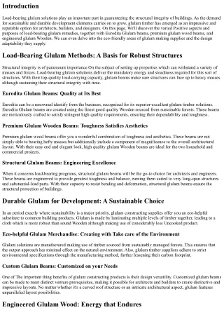 Load-Bearing Glulam Solutions for Structural Integrity in Properties