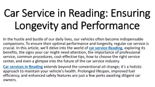 Car Service in Reading Ensuring Longevity and Performance