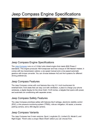 Jeep Compass Engine Specifications