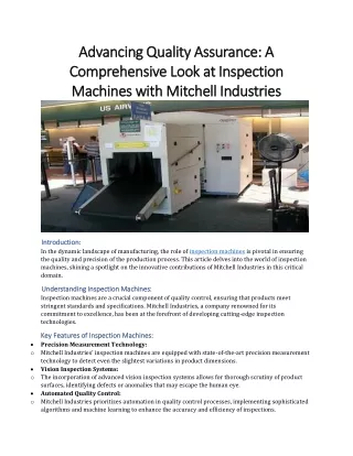 Advancing Quality Assurance A Comprehensive Look at Inspecti