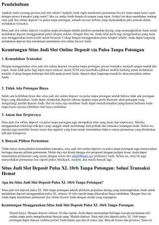 Situs Judi Slot Online Deposit via Pulsa Tanpa Potongan: Kemudahan Transaksi di