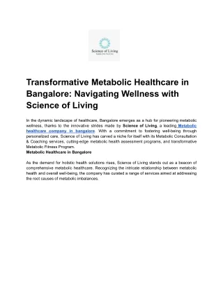 Transformative Metabolic Healthcare in Bangalore_ Navigating Wellness with Science of Living