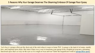 5 Reasons Why Your Garage Deserves The Gleaming Embrace Of Garage Floor Epoxy