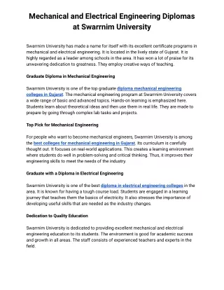 Mechanical and Electrical Engineering Diplomas at Swarrnim University