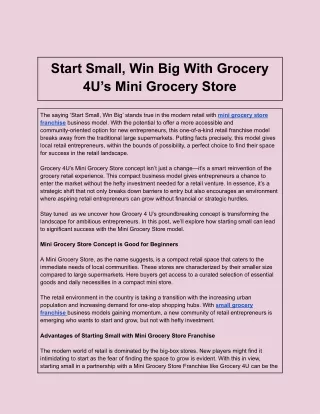 Start Small, Win Big With Grocery 4U’s Mini Grocery Store