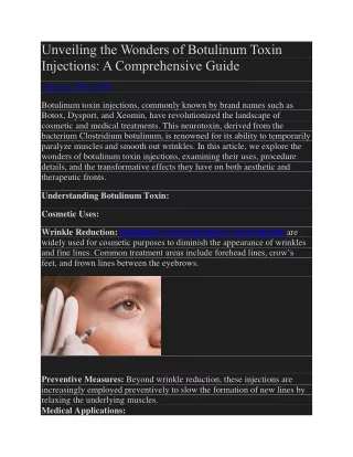 Unveiling the Wonders of Botulinum Toxin Injections