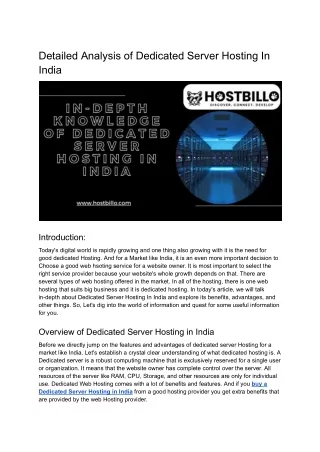 Detailed Analysis of Dedicated Server Hosting In India