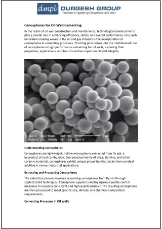 Cenospheres for Oil Well Cementing