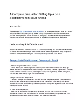 A Complete manual for  Setting Up a Sole       Establishment in Saudi Arabia