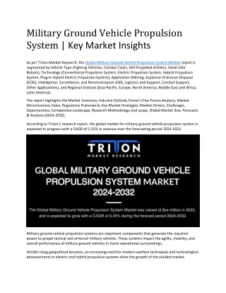 GLOBAL MILITARY GROUND VEHICLE PROPULSION SYSTEM MARKET 2024-2032