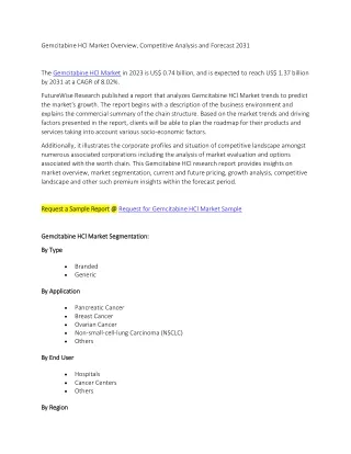 Gemcitabine HCl Market Overview, Competitive Analysis and Forecast 2031