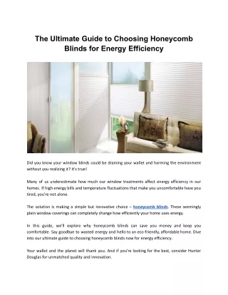 The Ultimate Guide to Choosing Honeycomb Blinds for Energy Efficiency