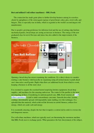 Best and utilised 5 roll refiner machinery - BBL Foods