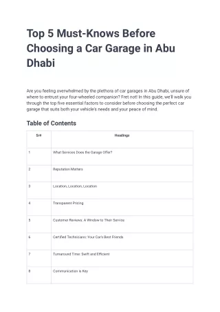 Top 5 Must-Knows Before Choosing a Car Garage in Abu Dhabi