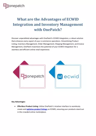 Advantages of ECWID Integration and Inventory Management with OnePatch