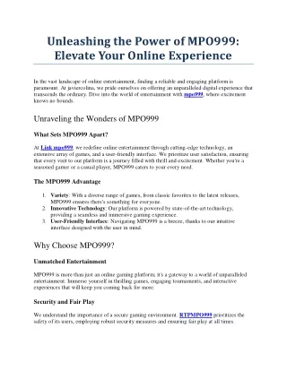 Unleashing the Power of MPO999 Elevate Your Online Experience