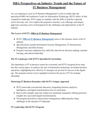 MBA Perspectives on Industry Trends and the Future of IT Business Management