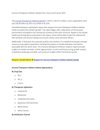 Immune Checkpoint Inhibitors Market Size, Share and Forecast 2031