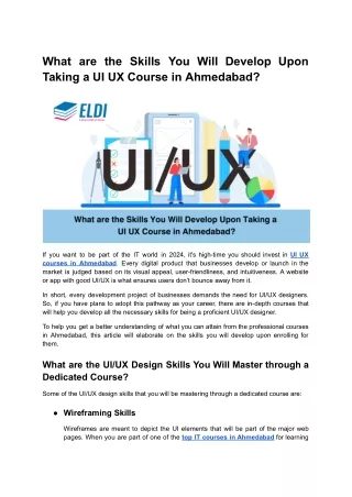 What are the Skills You Will Develop Upon Taking a UI UX Course in Ahmedabad?