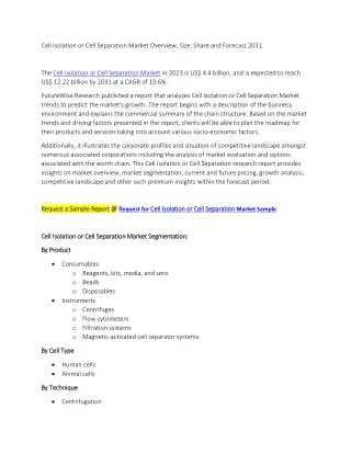 Cell Isolation or Cell Separation Market