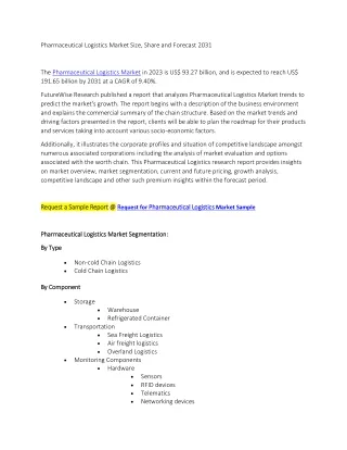 Pharmaceutical Logistics Market Size, Share and Forecast 2031