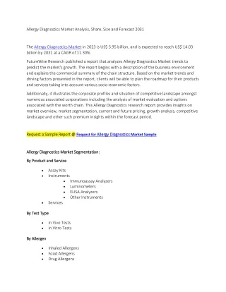 Allergy Diagnostics Market Analysis, Share, Size and Forecast 2031