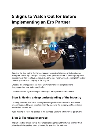 5 Signs to Watch Out for Before Implementing an Erp Partner