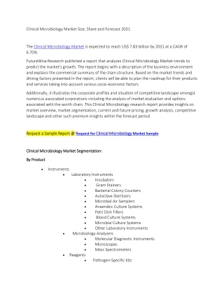 Clinical Microbiology Market Size, Share and Forecast 2031