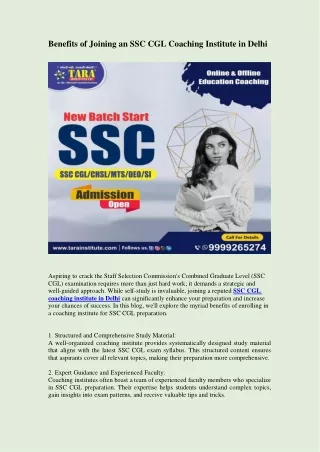 Benefits of Joining an SSC CGL Coaching Institute in Delhi