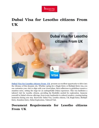 Dubai Visa for Lesotho citizens From  UK