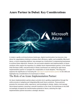 Azure Partner in Dubai: Key Considerations