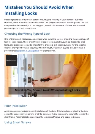 Mistakes You Should Avoid When Installing Locks