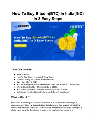 How To Buy Bitcoin(BTC) in India(IND) in 3 Easy Steps