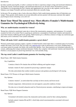 Increase Your Mood Naturally: Finest Girls's Multivitamin Gummies for Emotional