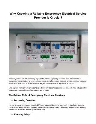 Why Knowing a Reliable Emergency Electrical Service Provider is Crucial?