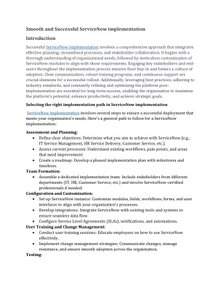 Smooth and Successful ServiceNow implementation
