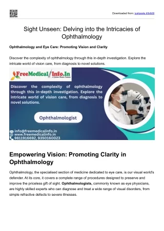 Ophthalmology and Eye Care Promoting Vision and Clarity