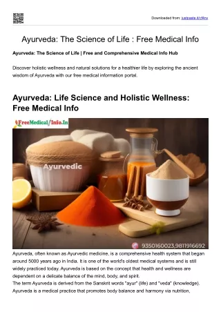 Ayurveda The Science of Life Free Medical Info