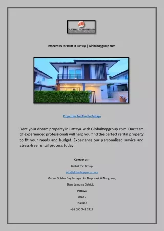 Properties For Rent In Pattaya | Globaltopgroup.com