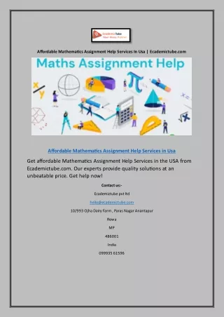 Affordable Mathematics Assignment Help Services In Usa | Ecademictube.com