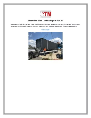 Best Crane truck | Otmtransport.com.au