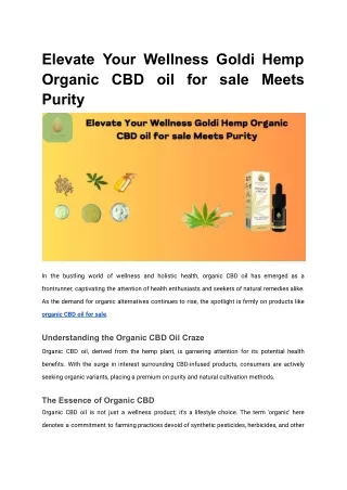 Elevate Your Wellness Goldi Hemp Organic CBD oil for sale Meets Purity