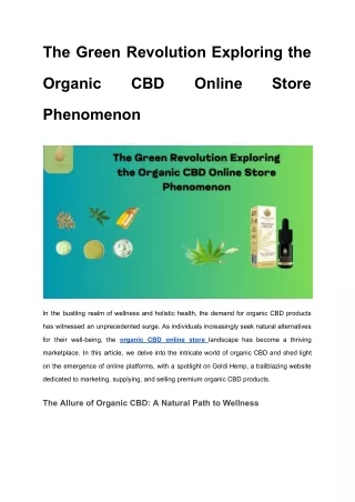 The Green Revolution Exploring the Organic CBD Online Store Phenomenon