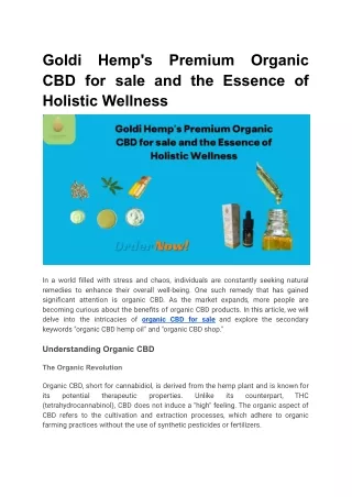 Goldi Hemp's Premium Organic CBD for sale and the Essence of Holistic Wellness