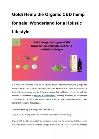 Goldi Hemp the Organic CBD hemp for sale  Wonderland for a Holistic Lifestyle