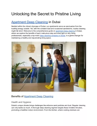 Unlocking the Secret to Pristine Living - Apartment Deep Cleaning in Dubai